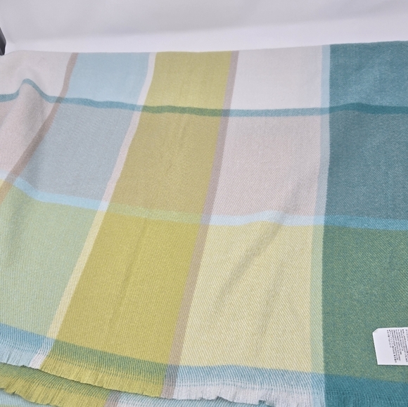 NWT BANANA REPUBLIC OVERSIZE BLANKET SCARF SHAWL WRAP CITRON BLUE PLAID WOMEN OS - Picture 15 of 15